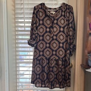 LOFT Black and Brown Geometric Dress